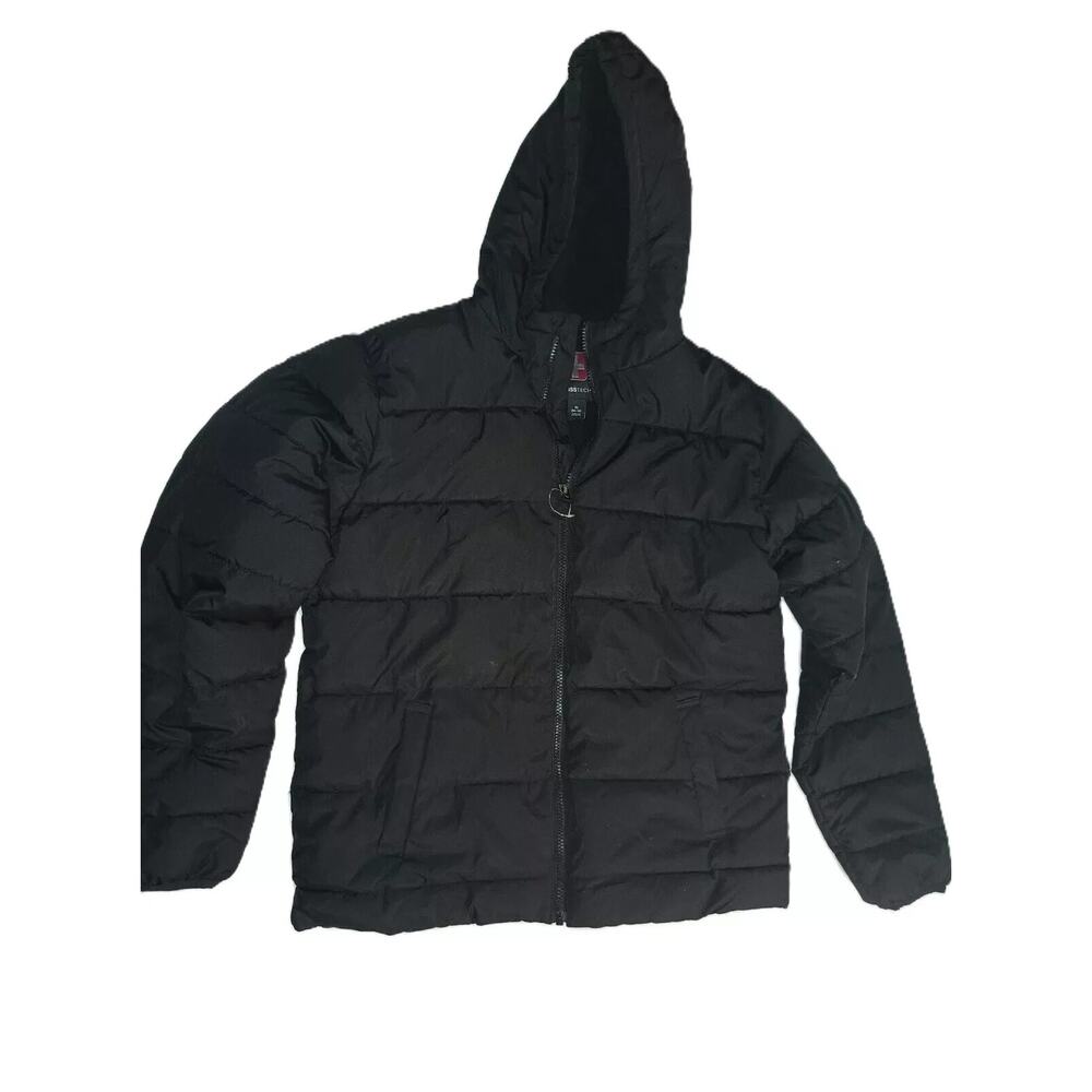 Swiss Tech Boys Long Sleeve Hooded Puffer Jacket Solid Full Zip Black Sz XL B002